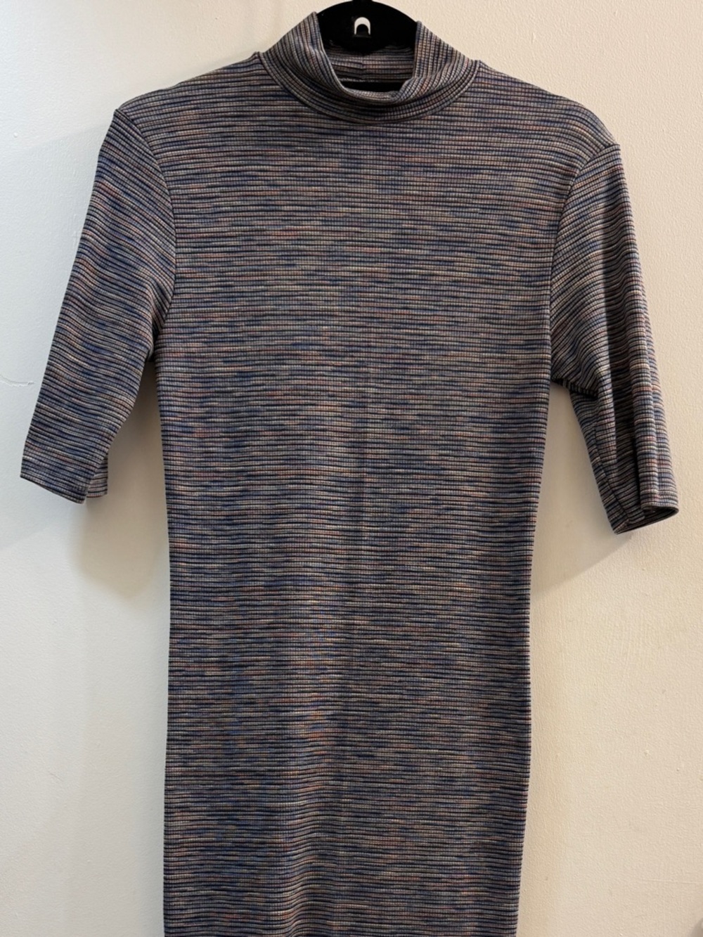 Quiet Luxury Ribbed Mock Neck Midi Dress Size M Striped